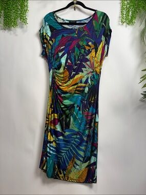 Spense Multicolor Tropical Print Midi Dress